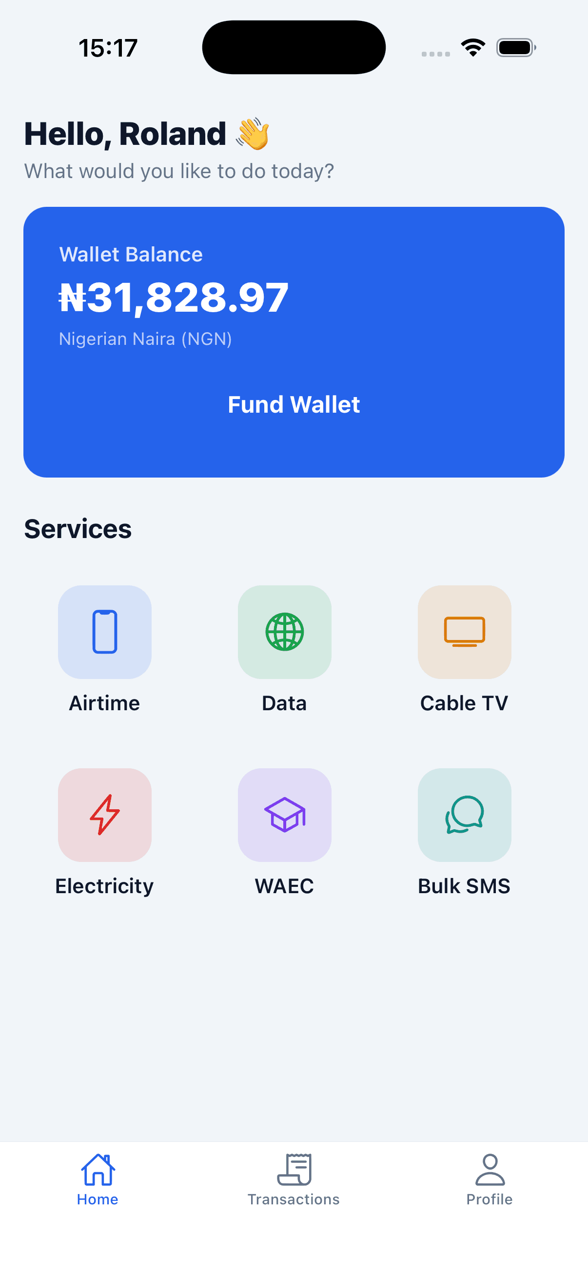 SmartCafe mobile app home screen